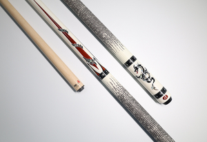 "Dragon" Art Billiard Cue | White Urethane with Metal Accent Pool Cue